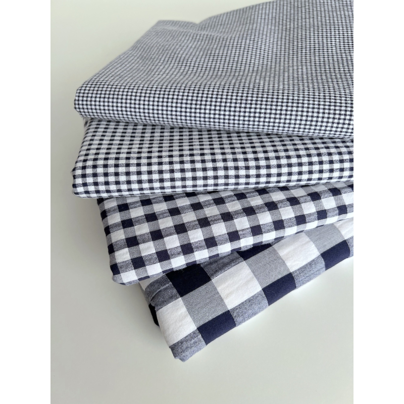 Seersucker / Coton gaufré vichy mini 3mm bleu marine / blanc Batikou - 8