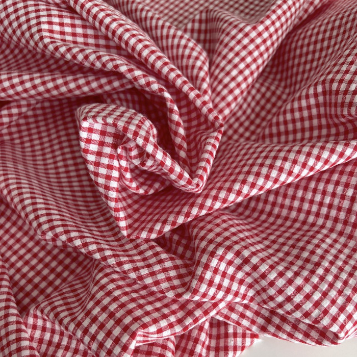 Seersucker / Coton gaufré vichy mini 3mm rouge / blanc Batikou - 1