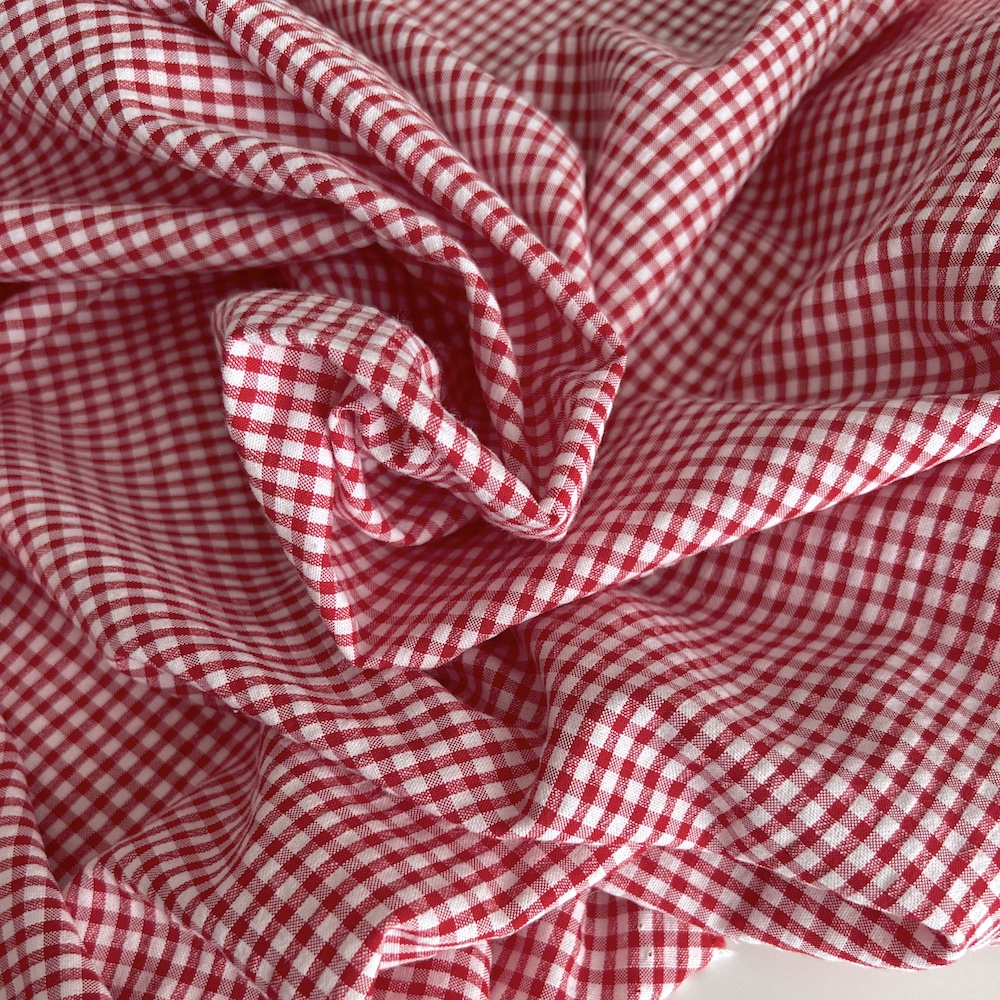Seersucker / Coton gaufré vichy mini 3mm rouge / blanc Batikou - 1