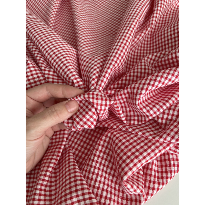 Seersucker / Coton gaufré vichy mini 3mm rouge / blanc Batikou - 2