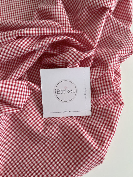 Seersucker / Coton gaufré vichy mini 3mm rouge / blanc Batikou - 4