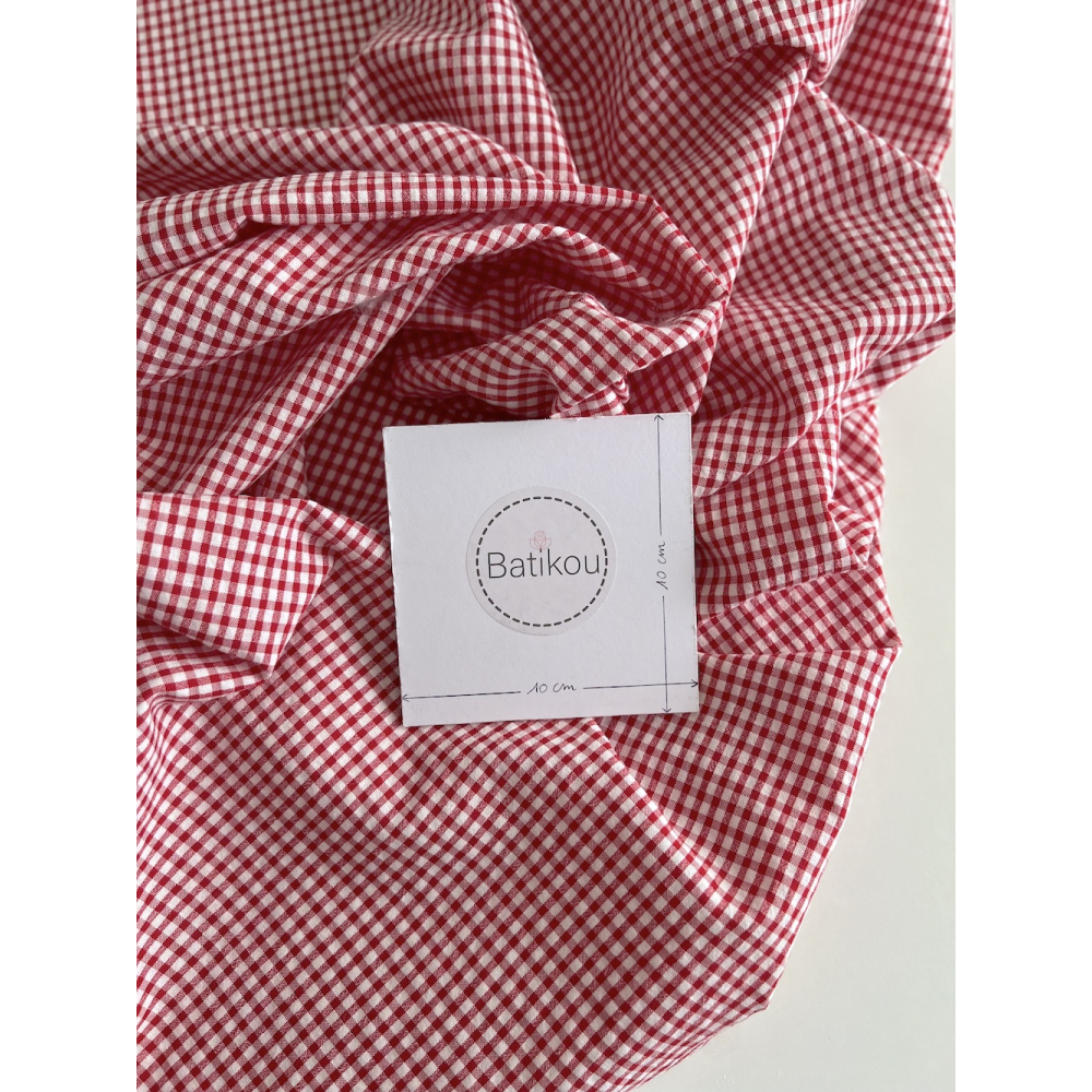 Seersucker / Coton gaufré vichy mini 3mm rouge / blanc Batikou - 4