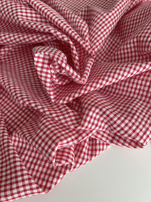 Seersucker / Coton gaufré vichy mini 3mm rouge / blanc Batikou - 5