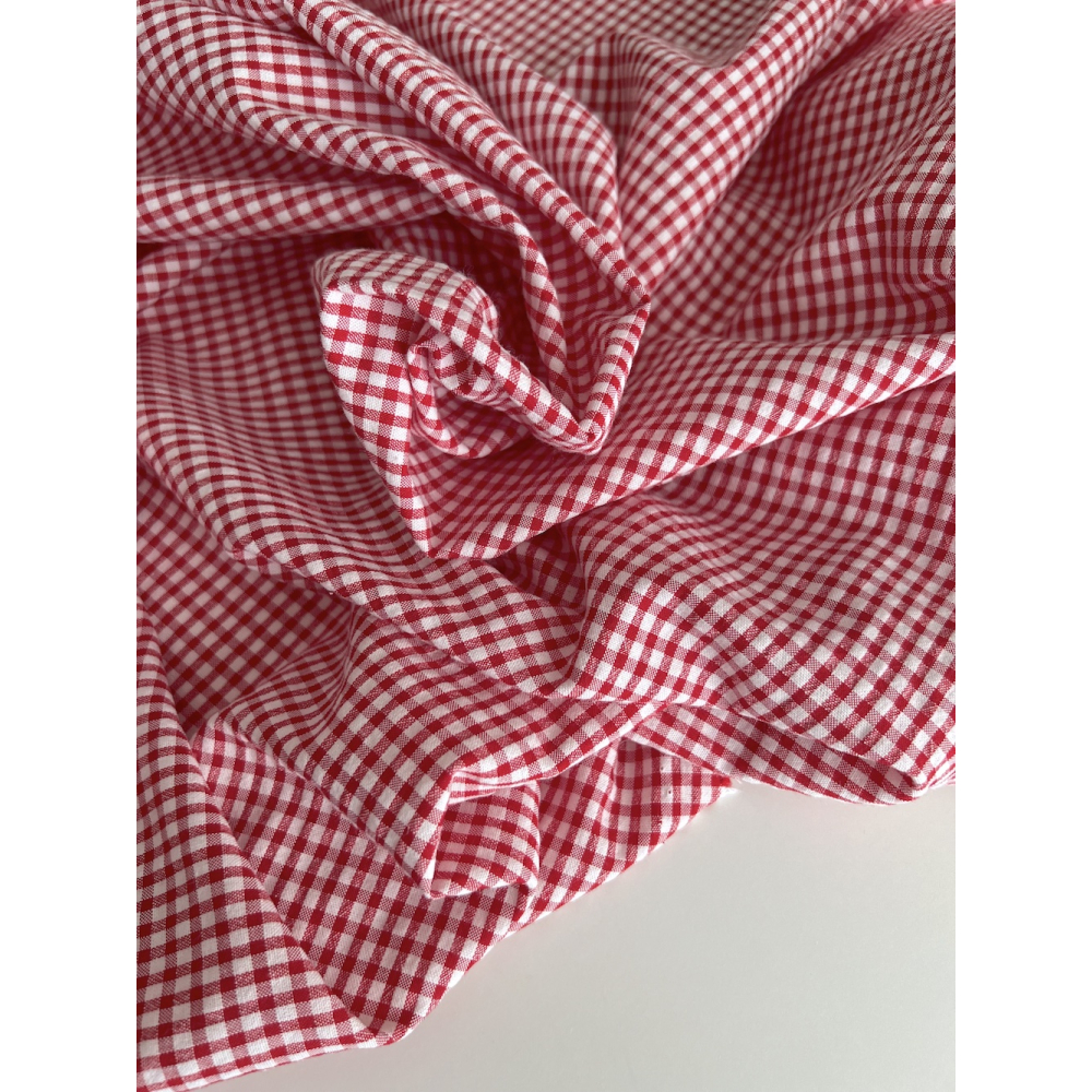 Seersucker / Coton gaufré vichy mini 3mm rouge / blanc Batikou - 5