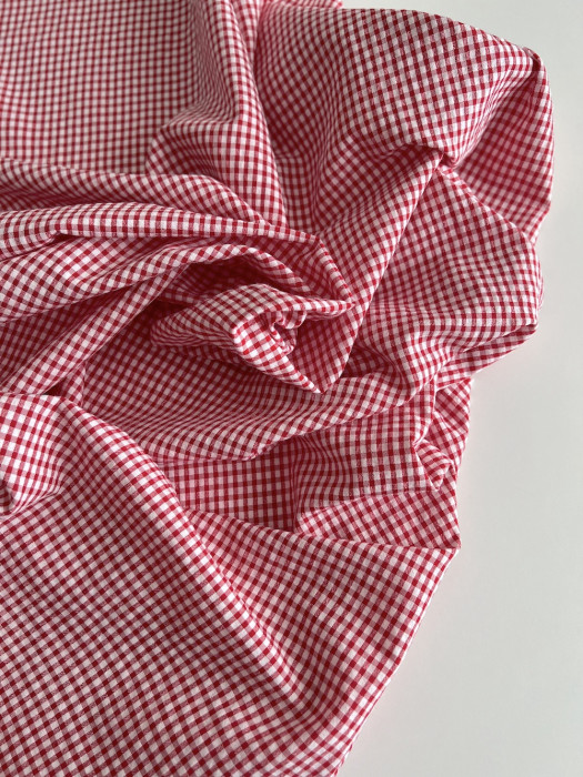 Seersucker / Coton gaufré vichy mini 3mm rouge / blanc Batikou - 6