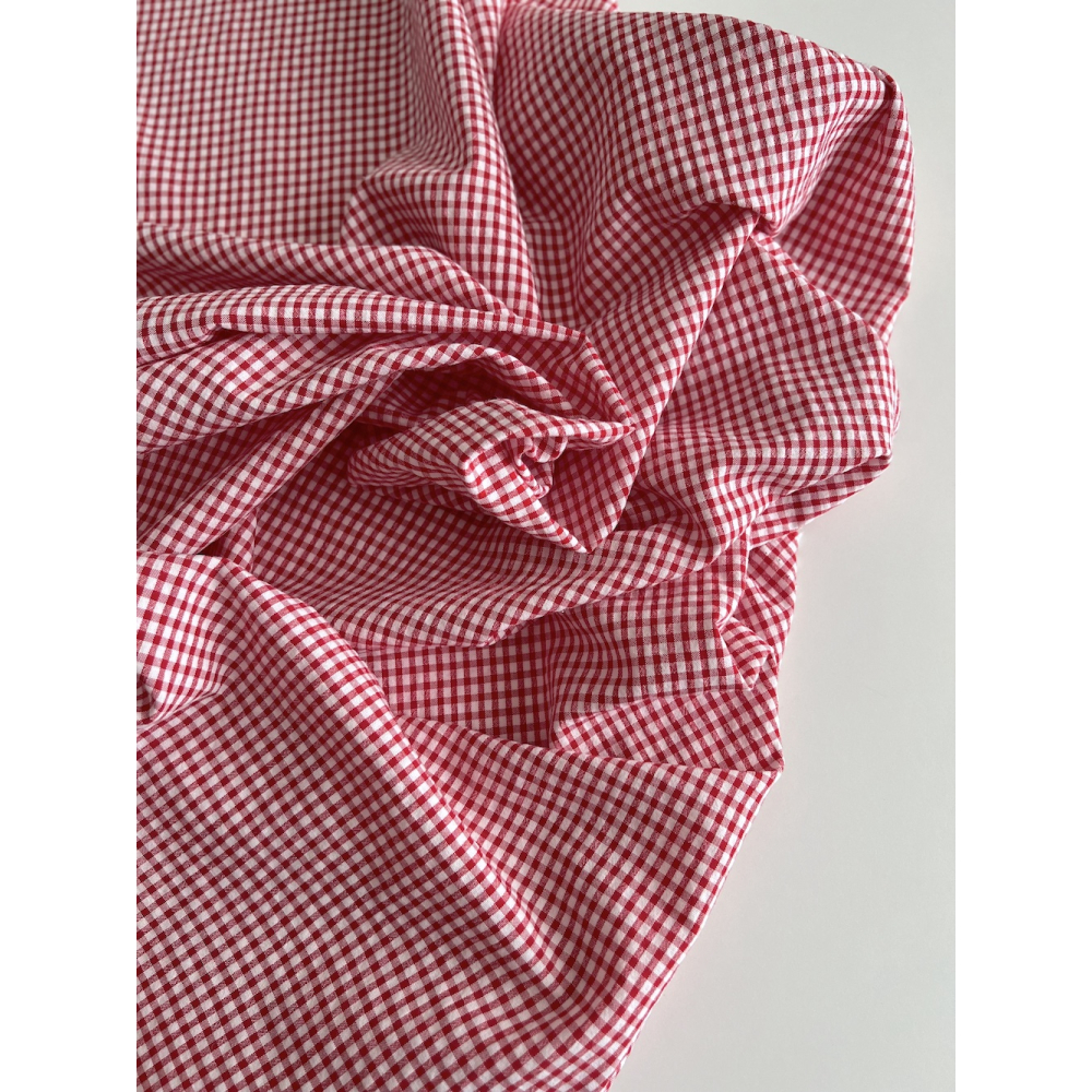 Seersucker / Coton gaufré vichy mini 3mm rouge / blanc Batikou - 6