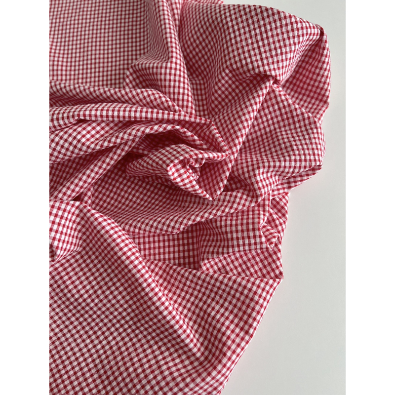 Seersucker / Coton gaufré vichy mini 3mm rouge / blanc Batikou - 6