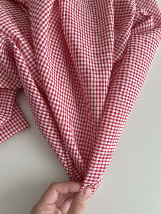 Seersucker / Coton gaufré vichy mini 3mm rouge / blanc Batikou - 7
