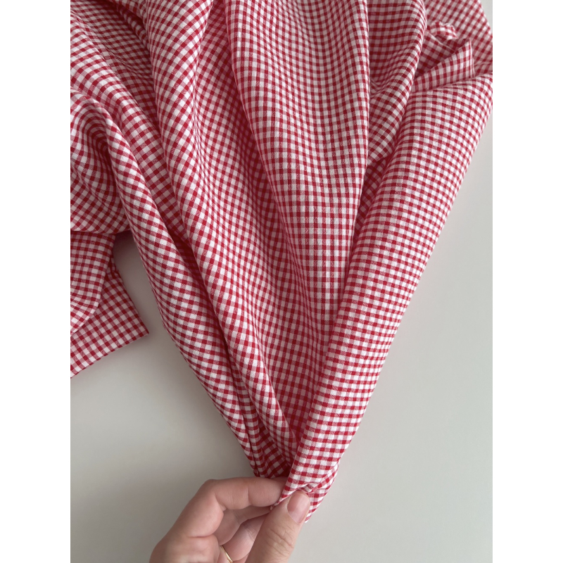 Seersucker / Coton gaufré vichy mini 3mm rouge / blanc Batikou - 7