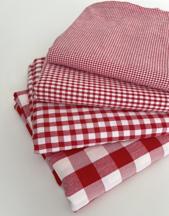 Seersucker / Coton gaufré vichy mini 3mm rouge / blanc Batikou - 8