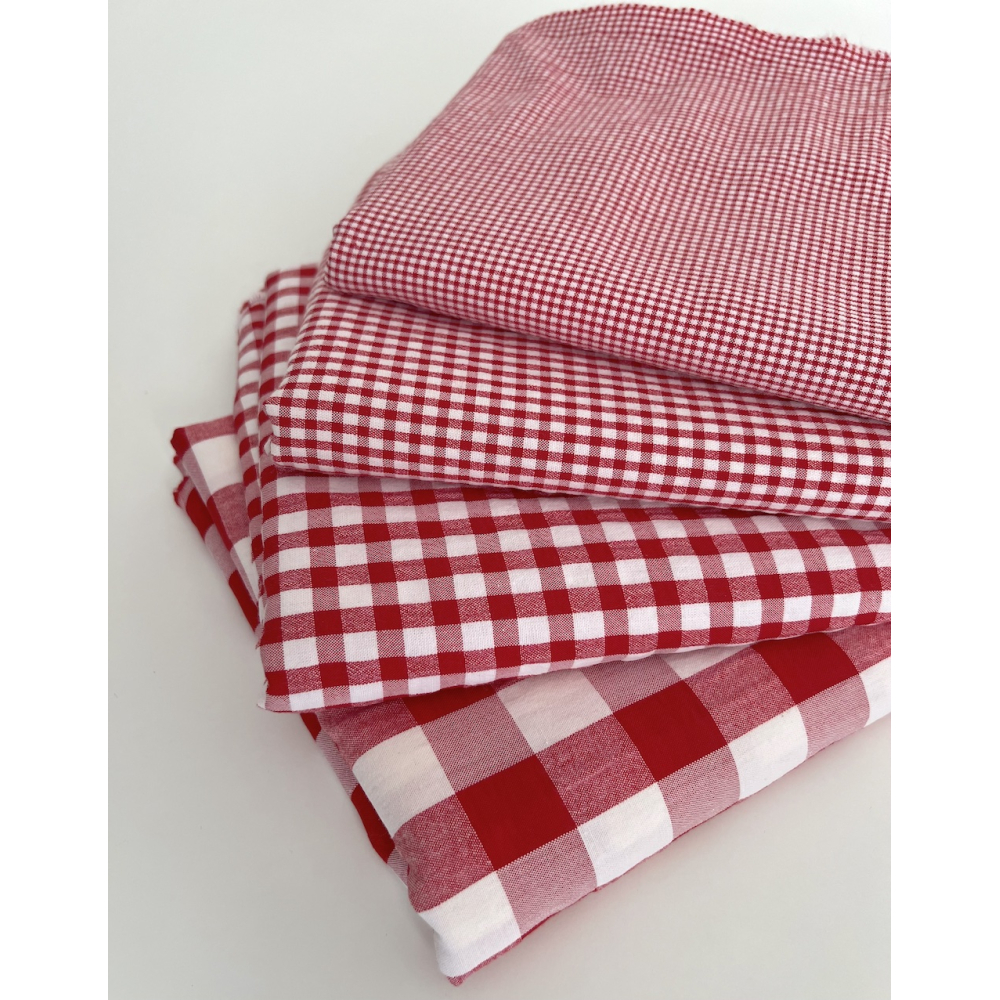 Seersucker / Coton gaufré vichy mini 3mm rouge / blanc Batikou - 8