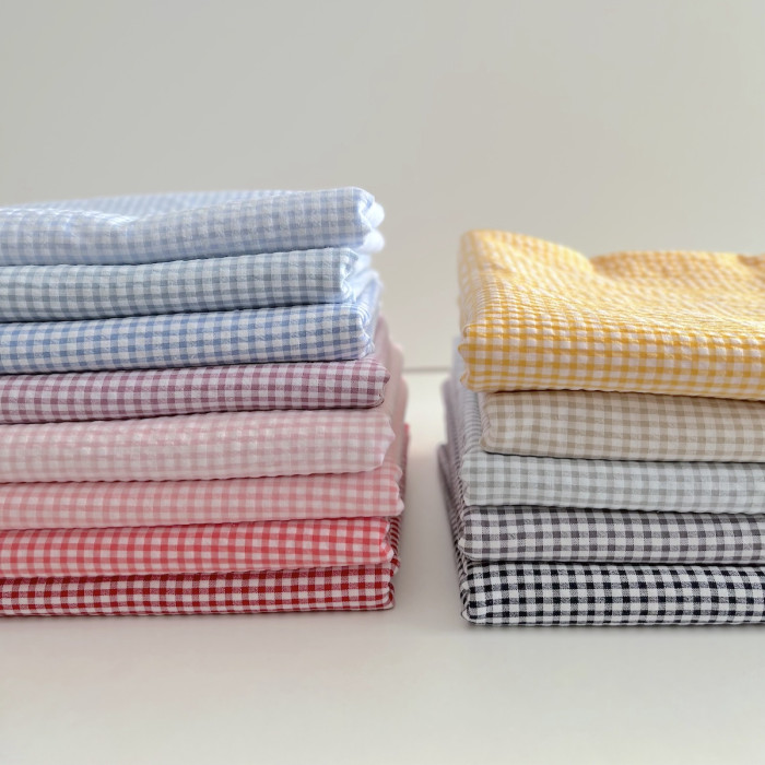 Seersucker / Coton gaufré vichy mini 3mm rouge / blanc Batikou - 11