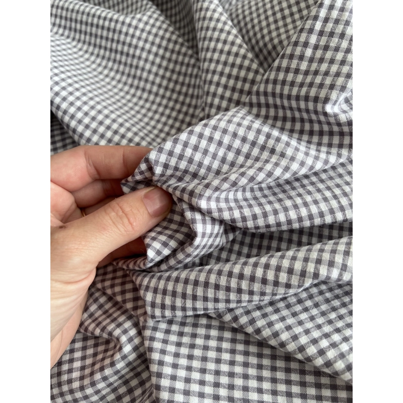 Seersucker / Coton gaufré vichy mini 3mm gris souris / blanc Batikou - 2