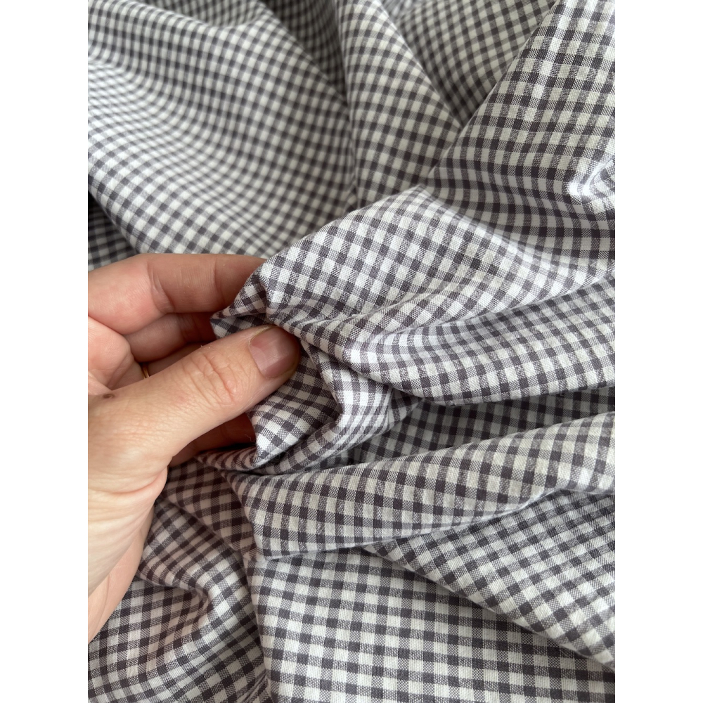 Seersucker / Coton gaufré vichy mini 3mm gris souris / blanc Batikou - 2