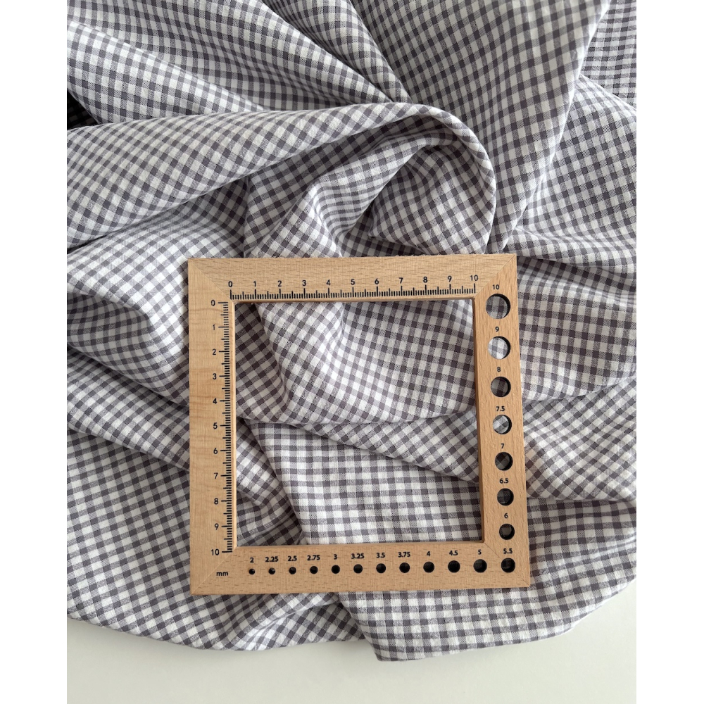 Seersucker / Coton gaufré vichy mini 3mm gris souris / blanc Batikou - 3