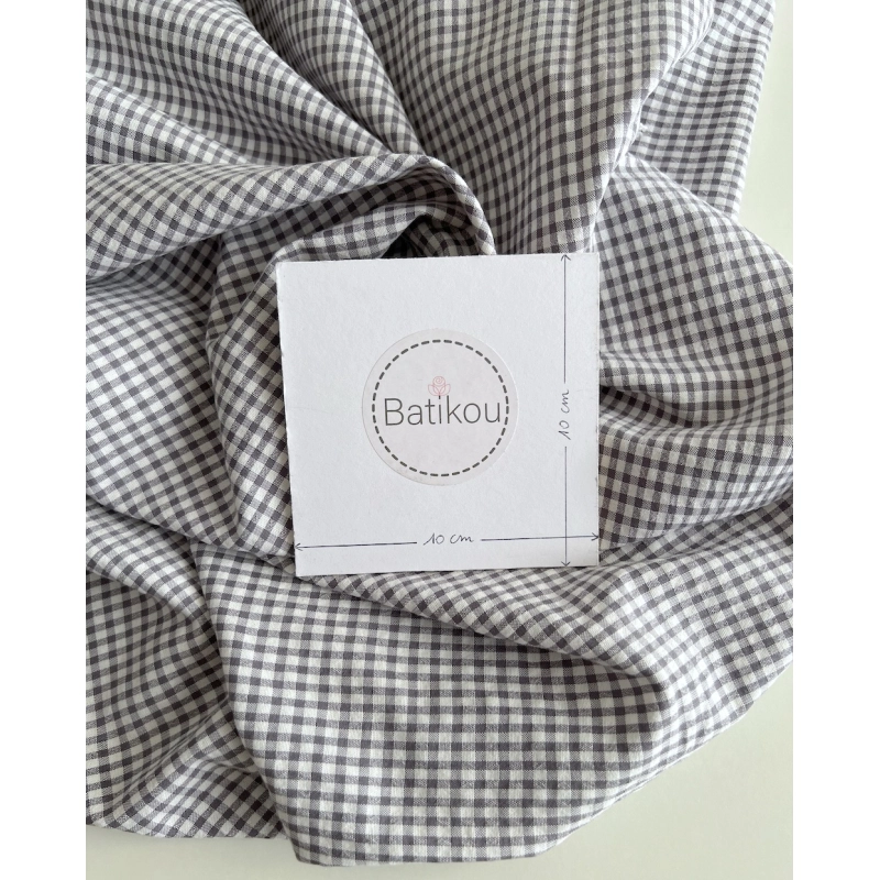 Seersucker / Coton gaufré vichy mini 3mm gris souris / blanc Batikou - 5