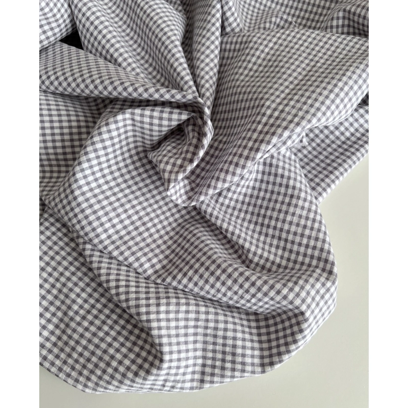 Seersucker / Coton gaufré vichy mini 3mm gris souris / blanc Batikou - 6
