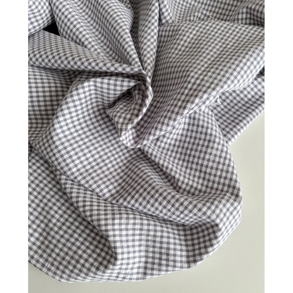 Seersucker / Coton gaufré vichy mini 3mm gris souris / blanc Batikou - 6