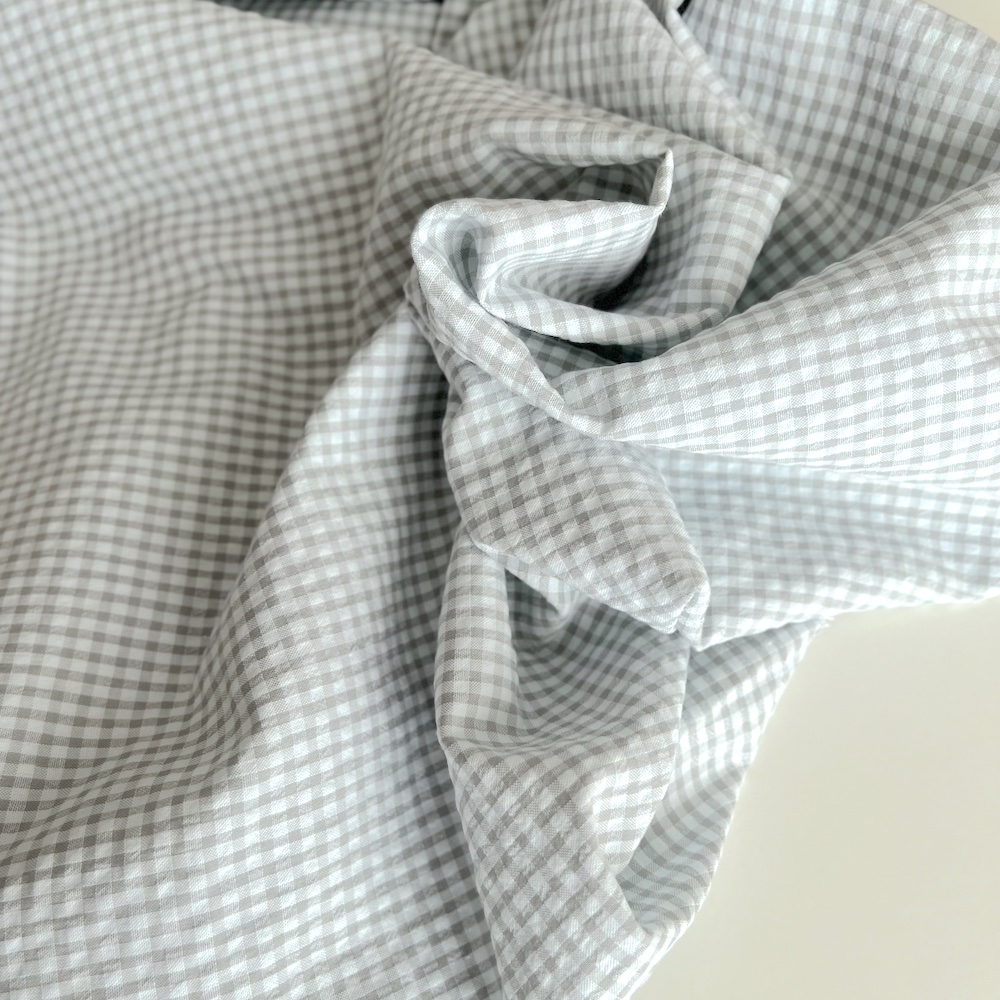 Seersucker / Coton gaufré vichy mini 3mm  gris perle/ blanc Batikou - 1