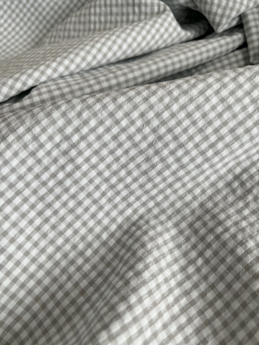 Seersucker / Coton gaufré vichy mini 3mm  gris perle/ blanc Batikou - 2