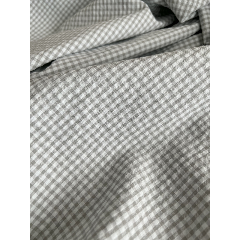 Seersucker / Coton gaufré vichy mini 3mm  gris perle/ blanc Batikou - 2