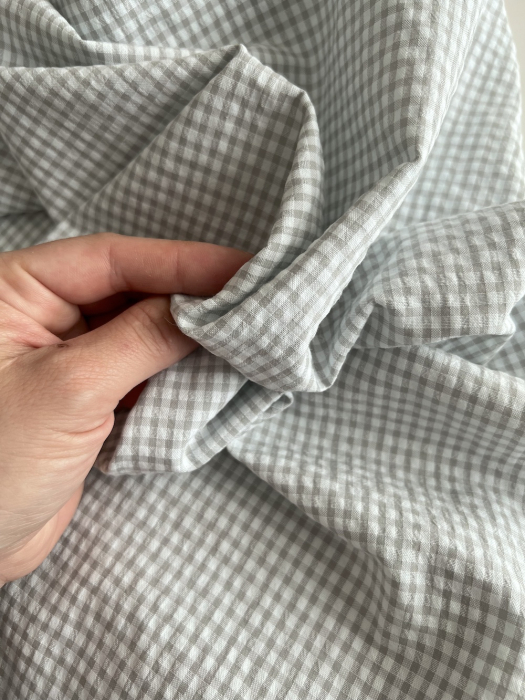 Seersucker / Coton gaufré vichy mini 3mm  gris perle/ blanc Batikou - 3
