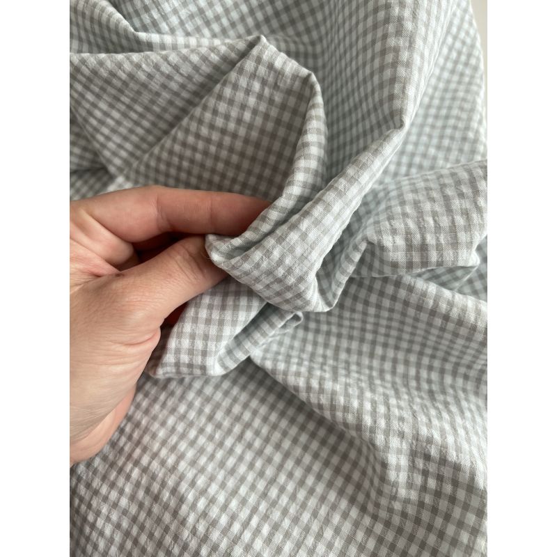 Seersucker / Coton gaufré vichy mini 3mm  gris perle/ blanc Batikou - 3