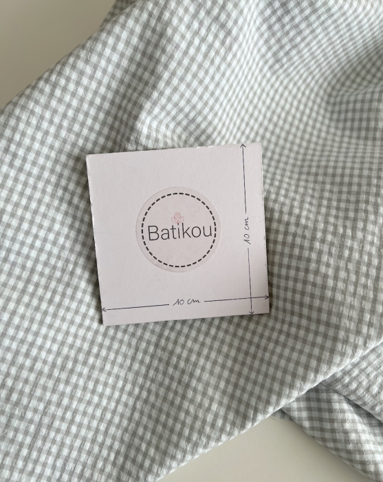 Seersucker / Coton gaufré vichy mini 3mm  gris perle/ blanc Batikou - 4