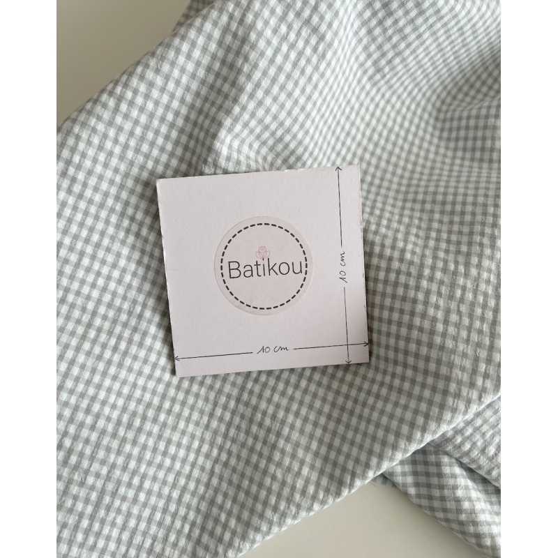 Seersucker / Coton gaufré vichy mini 3mm  gris perle/ blanc Batikou - 4