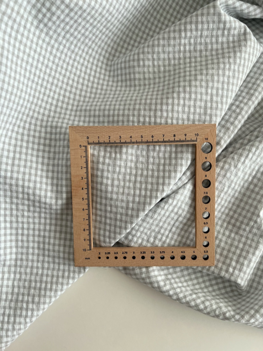 Seersucker / Coton gaufré vichy mini 3mm  gris perle/ blanc Batikou - 5