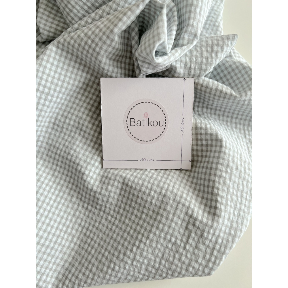 Seersucker / Coton gaufré vichy mini 3mm  gris perle/ blanc Batikou - 6
