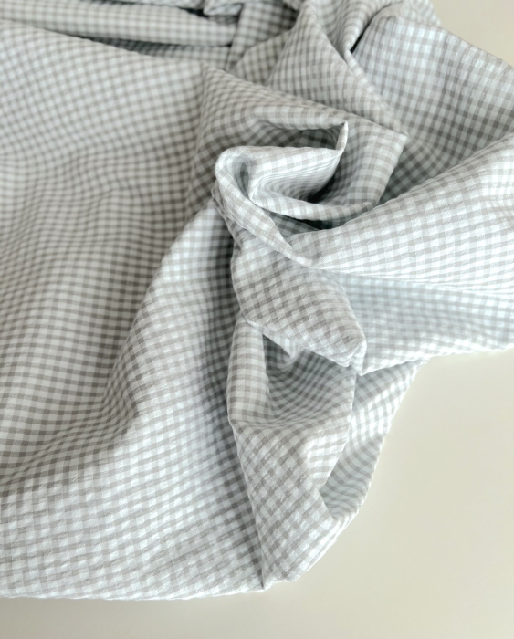 Seersucker / Coton gaufré vichy mini 3mm  gris perle/ blanc Batikou - 7