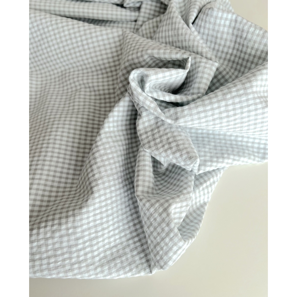 Seersucker / Coton gaufré vichy mini 3mm  gris perle/ blanc Batikou - 7