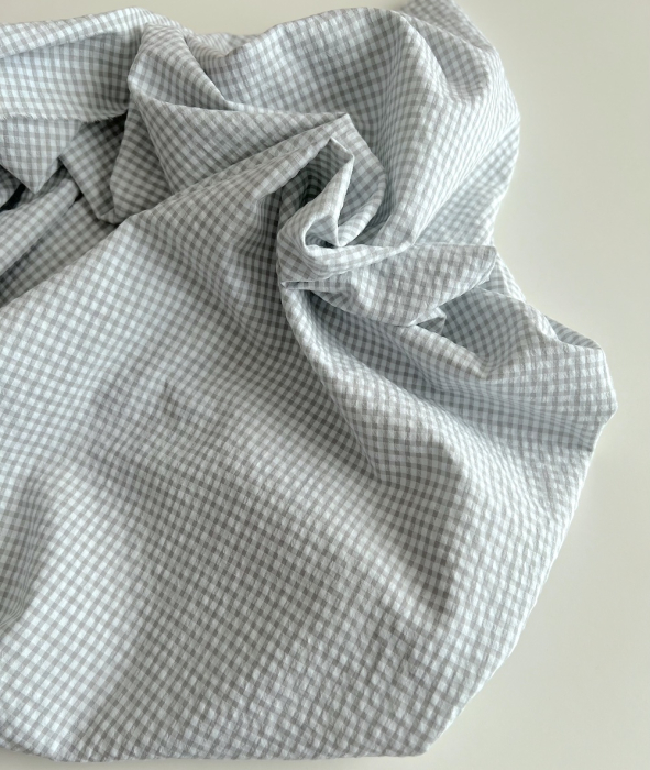 Seersucker / Coton gaufré vichy mini 3mm  gris perle/ blanc Batikou - 8