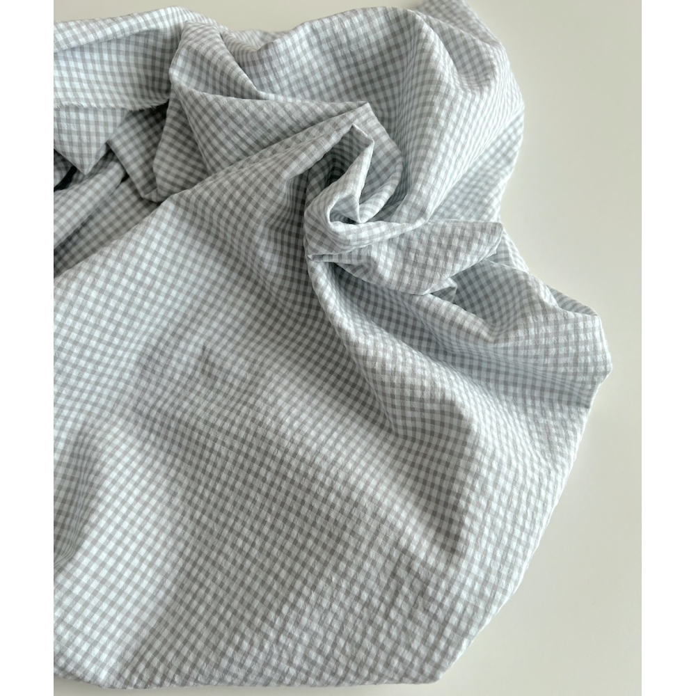 Seersucker / Coton gaufré vichy mini 3mm  gris perle/ blanc Batikou - 8