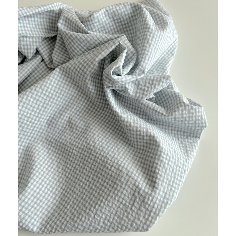 Seersucker / Coton gaufré vichy mini 3mm  gris perle/ blanc Batikou - 8