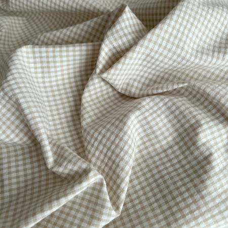 Seersucker / Coton gaufré vichy mini 3mm biscuit / blanc Batikou - 1 Seersucker / Coton gaufré vichy mini 3mm biscuit / blanc Batikou - 1