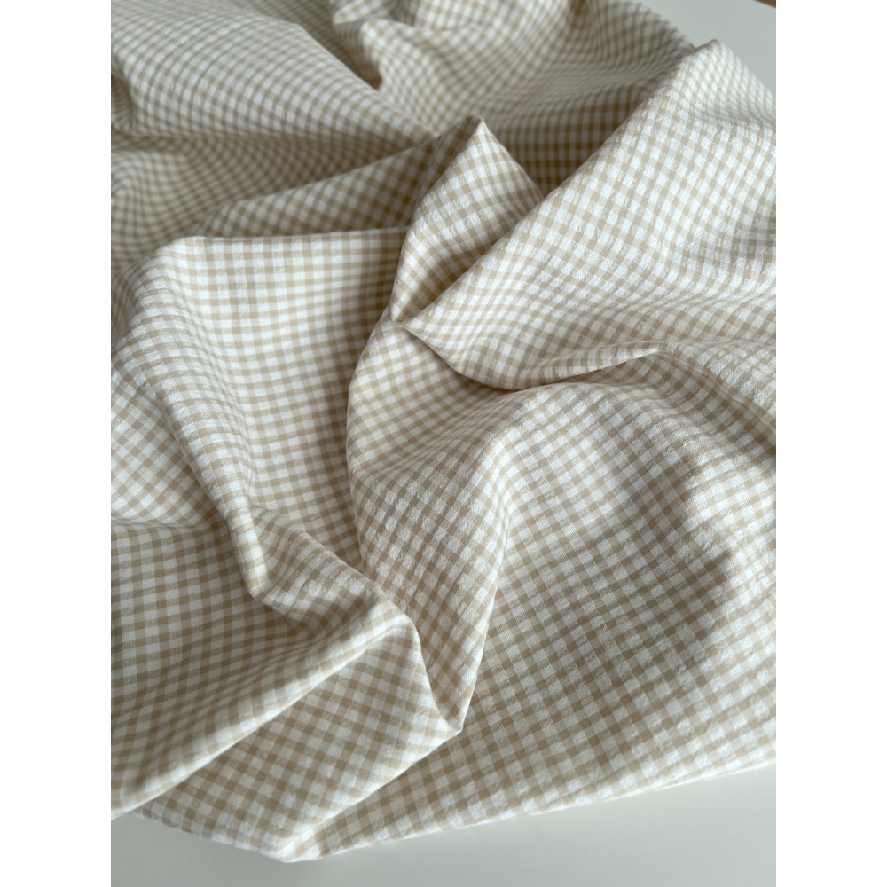 Seersucker / Coton gaufré vichy mini 3mm biscuit / blanc Batikou - 5