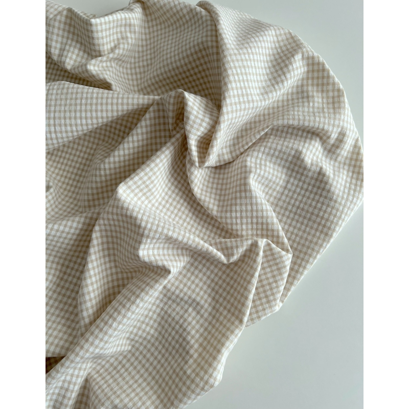 Seersucker / Coton gaufré vichy mini 3mm biscuit / blanc Batikou - 6