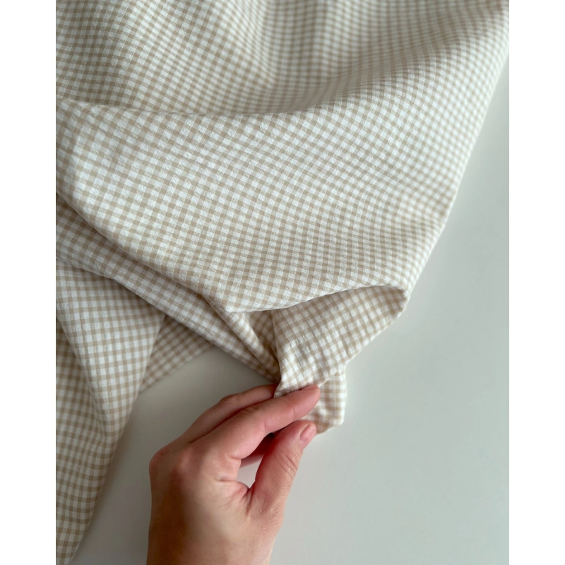 Seersucker / Coton gaufré vichy mini 3mm biscuit / blanc Batikou - 7