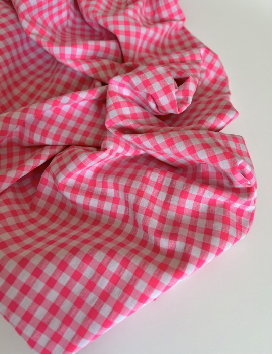 Seersucker / Coton gaufré vichy moyen 6mm rose fluo Batikou - 5