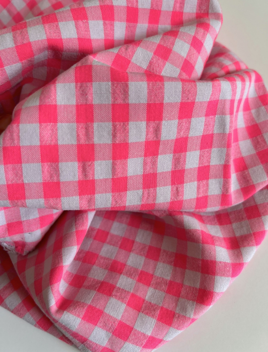 Seersucker / Coton gaufré vichy moyen 6mm rose fluo Batikou - 8