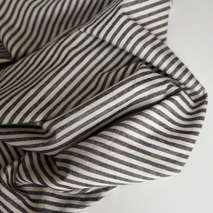 Lin et coton à rayures tissées noir et grège Qualité Oeko-tex - 1
