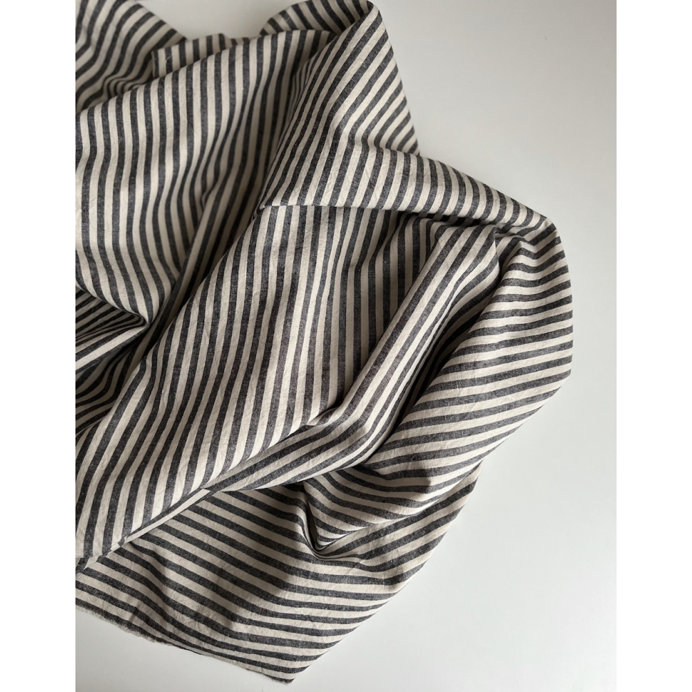 Lin et coton à rayures tissées noir et grège Qualité Oeko-tex - 3