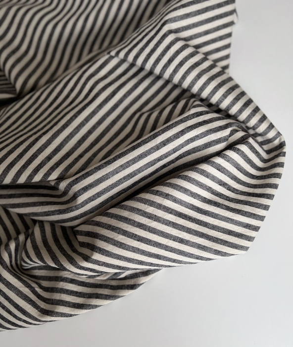Lin et coton à rayures tissées noir et grège Qualité Oeko-tex - 4