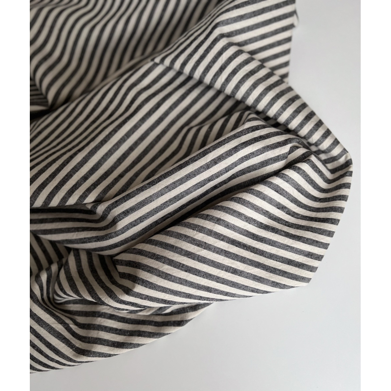 Lin et coton à rayures tissées noir et grège Qualité Oeko-tex - 4