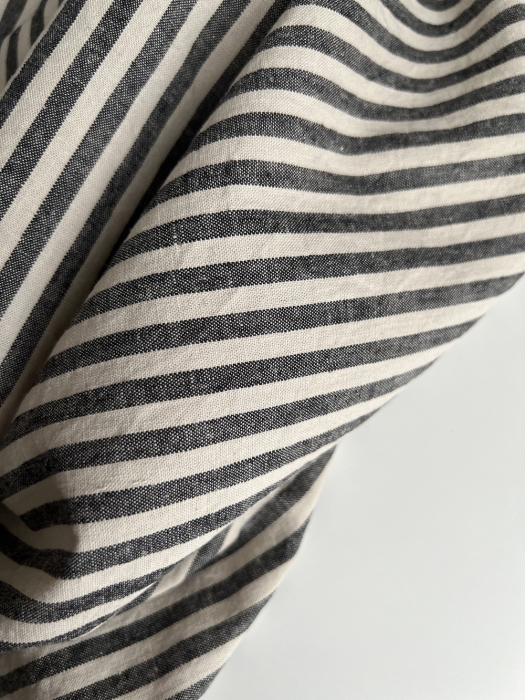 Lin et coton à rayures tissées noir et grège Qualité Oeko-tex - 5