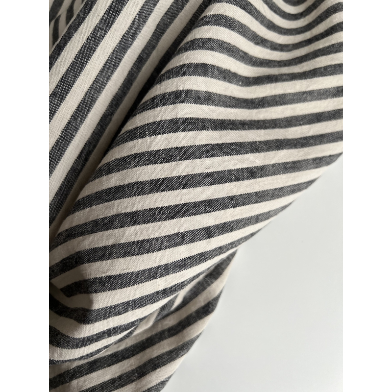 Lin et coton à rayures tissées noir et grège Qualité Oeko-tex - 5