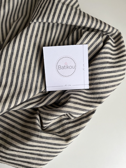 Lin et coton à rayures tissées noir et grège Qualité Oeko-tex - 6