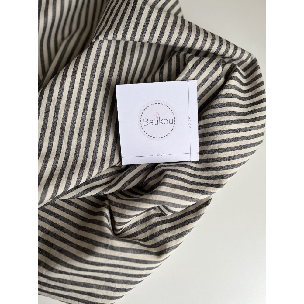 Lin et coton à rayures tissées noir et grège Qualité Oeko-tex - 6
